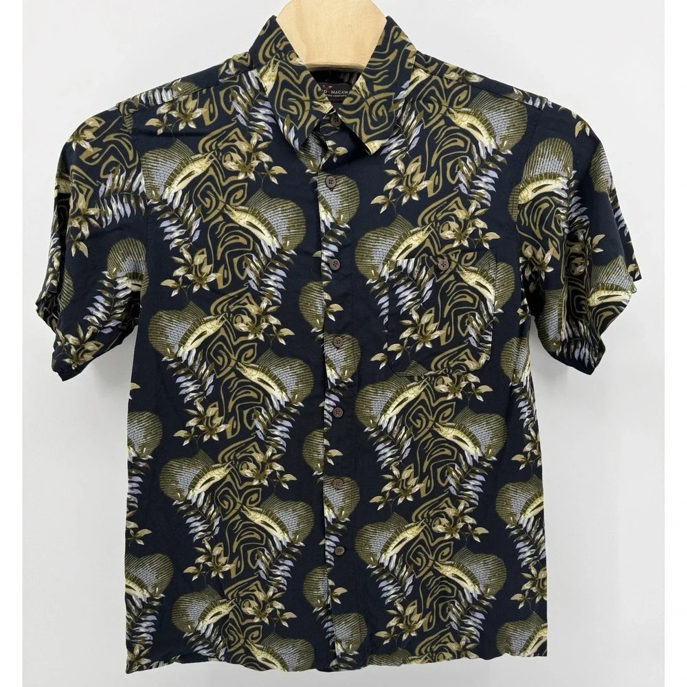 Red Macaw Hawaiian Shirt Men's Size L 100% Rayon‎ Floral Tropical Beach Aloha